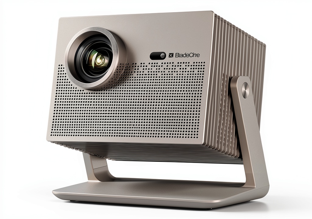 Installing BladeCine Cube 600 Portable Projector Dolby Audio 1080P on a wooden desk