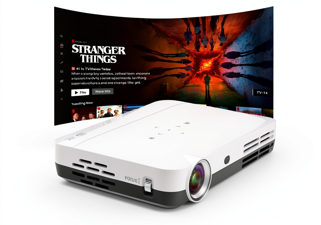 BOSS S7 projector displaying a 4K movie in a living room
